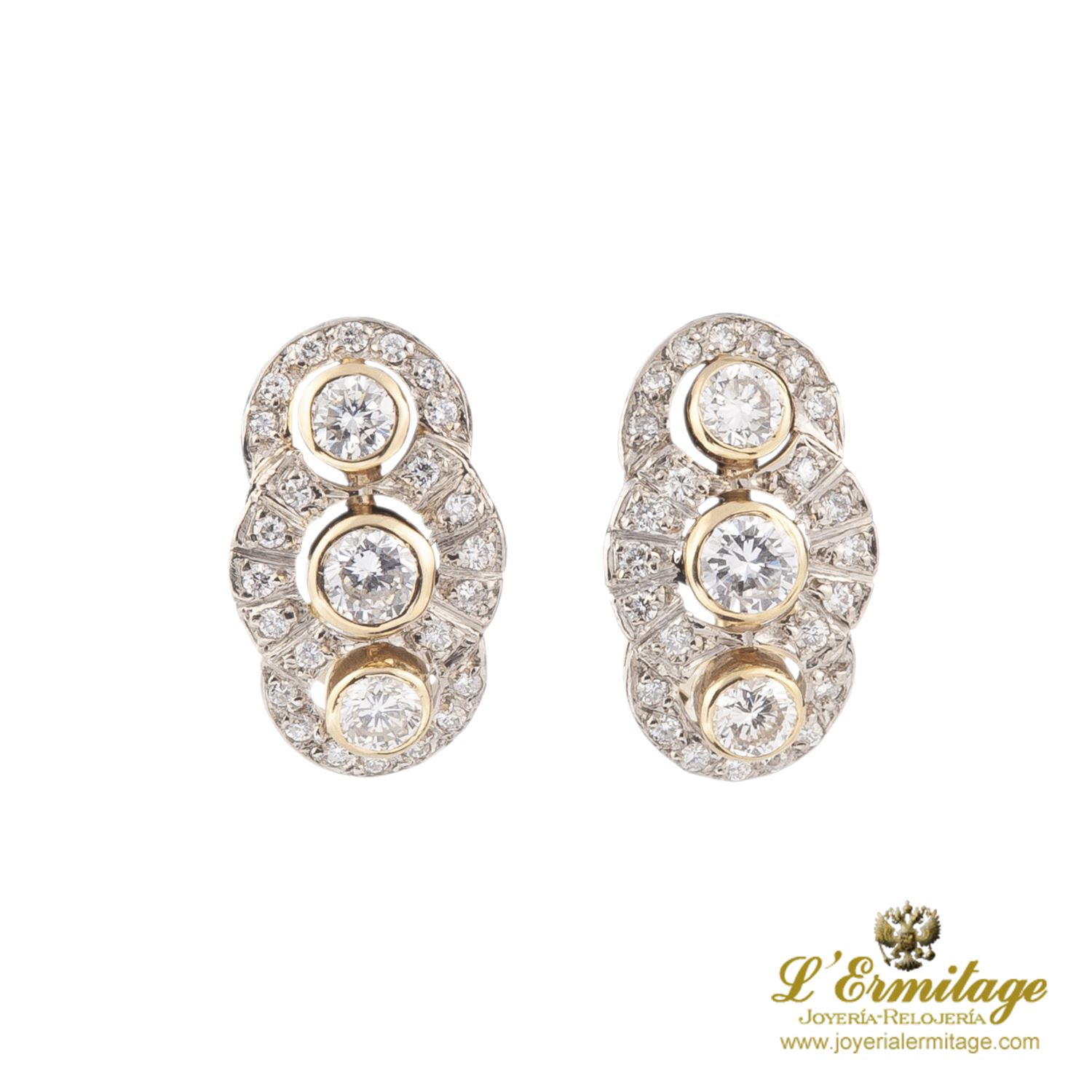 Pendientes oro blanco oro amarillo y diamantes