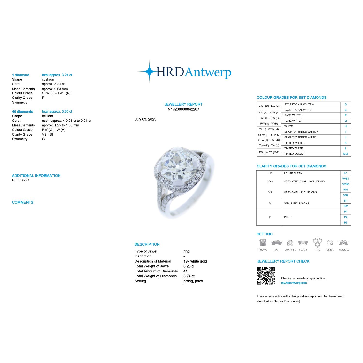 Sortija en oro blanco con diamantes naturales.