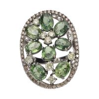 Sortija en oro blanco con brillantes y citrinos.