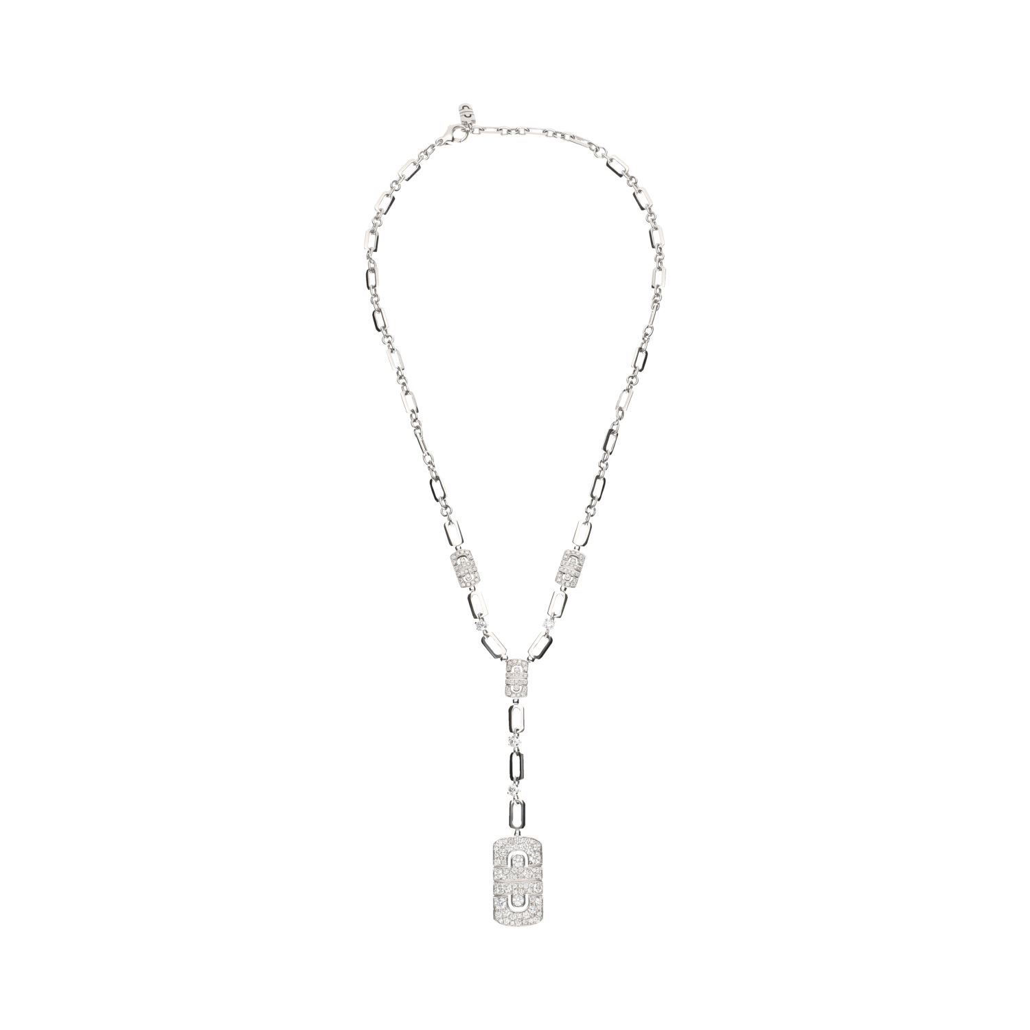 Conjunto bulgari de la colección paréntesi revolution en oro blanco y brillantes.