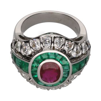 ANILLOS / SORTIJAS<BR>SORTIJA EN ORO BLANCO CON RUBÍ, ESMERA... · ref.: PRESENTA CERTIFICADO...