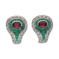 PENDIENTES<BR>PENDIENTES EN ORO BLANCO CON RUBÍ, ESM...