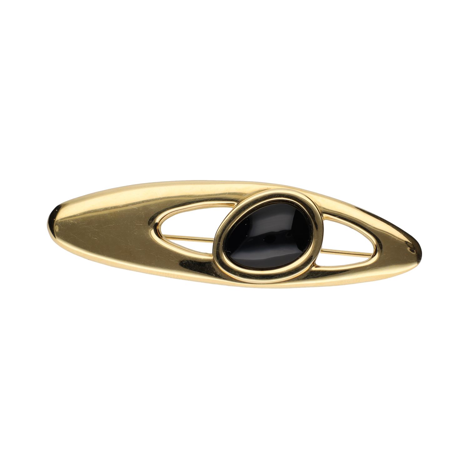 Broche firmado por joaquin berao en oro amarillo con onix.