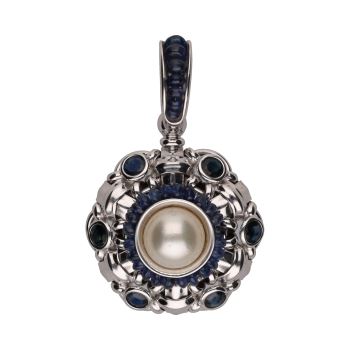 COLGANTES<BR>COLGANTE EN ORO BLANCO CON PERLA Y ZAF... · ref.: (AEM)