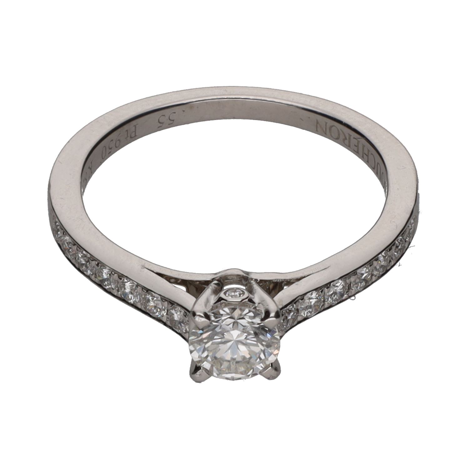 Sortija solitario en oro blanco con brillantes. Talla 15.