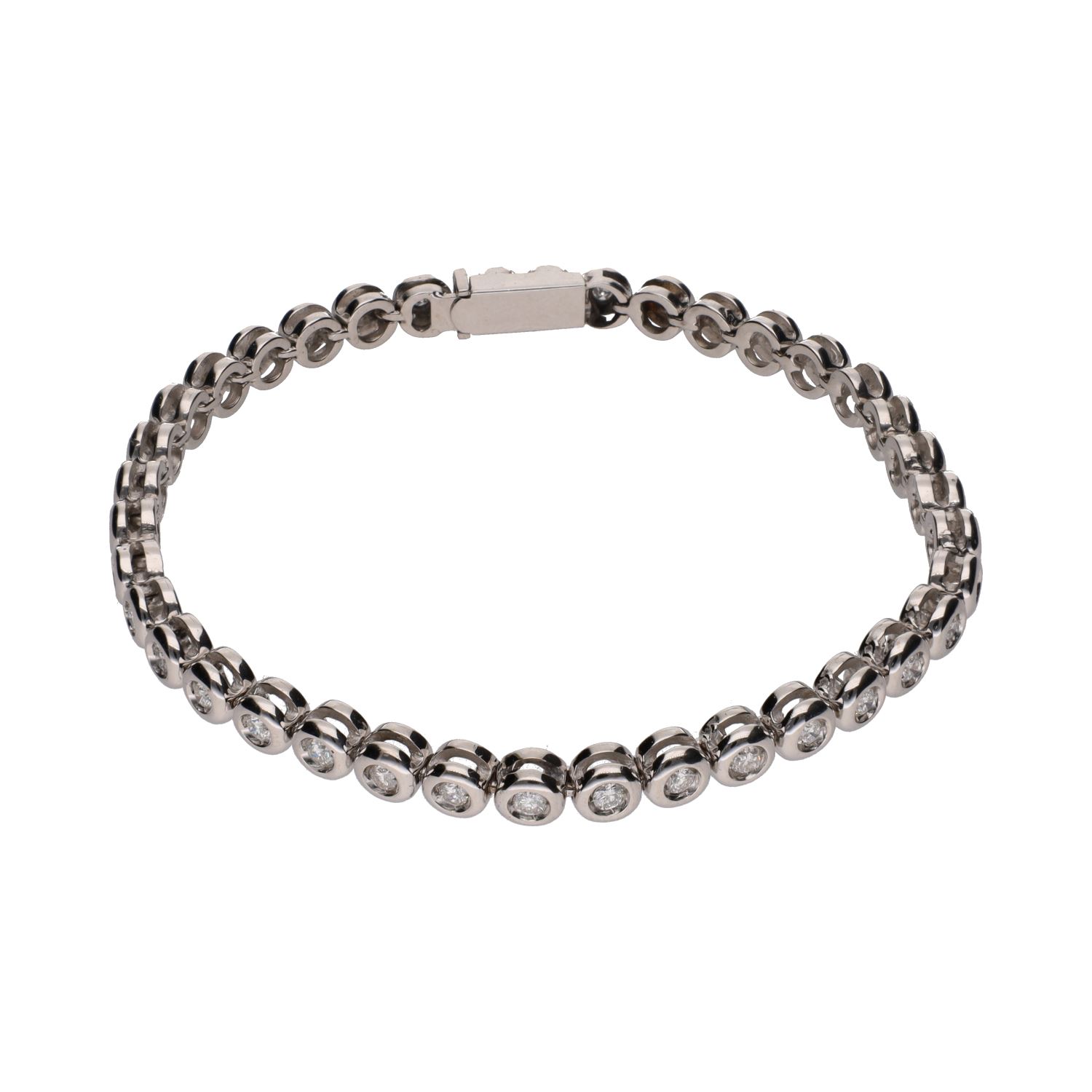 Pulsera riviere en oro blanco con brillantes en chatón.