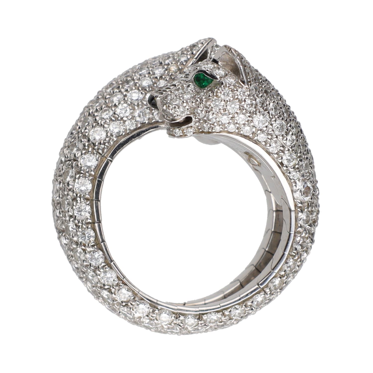 Sortija cartier lakarda en oro blanco con brillantes. Talla 57.