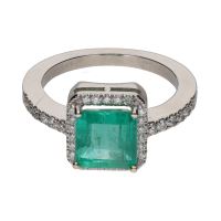 ANILLOS / SORTIJAS<BR>SORTIJA CON ESMERALDA CENTRAL Y BRILLA...