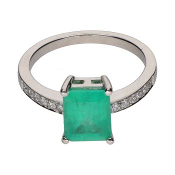 ANILLOS / SORTIJAS<BR>SORTIJA CON ESMERALDA CENTRAL Y BRILLA... · ref.: PRESENTA CERTIFICADO...