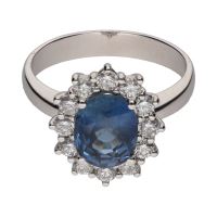 ANILLOS / SORTIJAS<BR>SORTIJA CON ZAFIRO CENTRAL Y BRILLANTE...