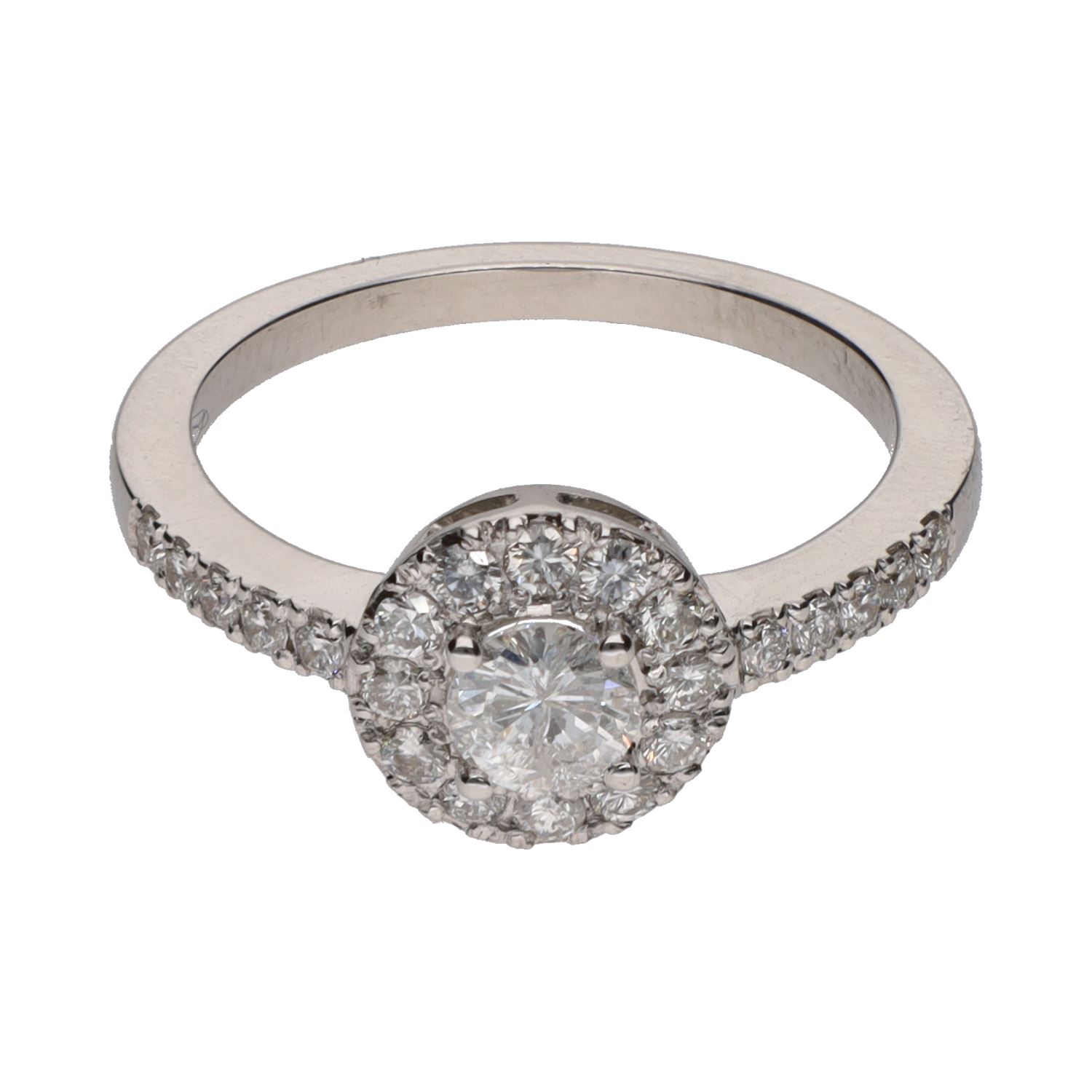 Sortija solitario en oro blanco con brillantes. Talla 12.