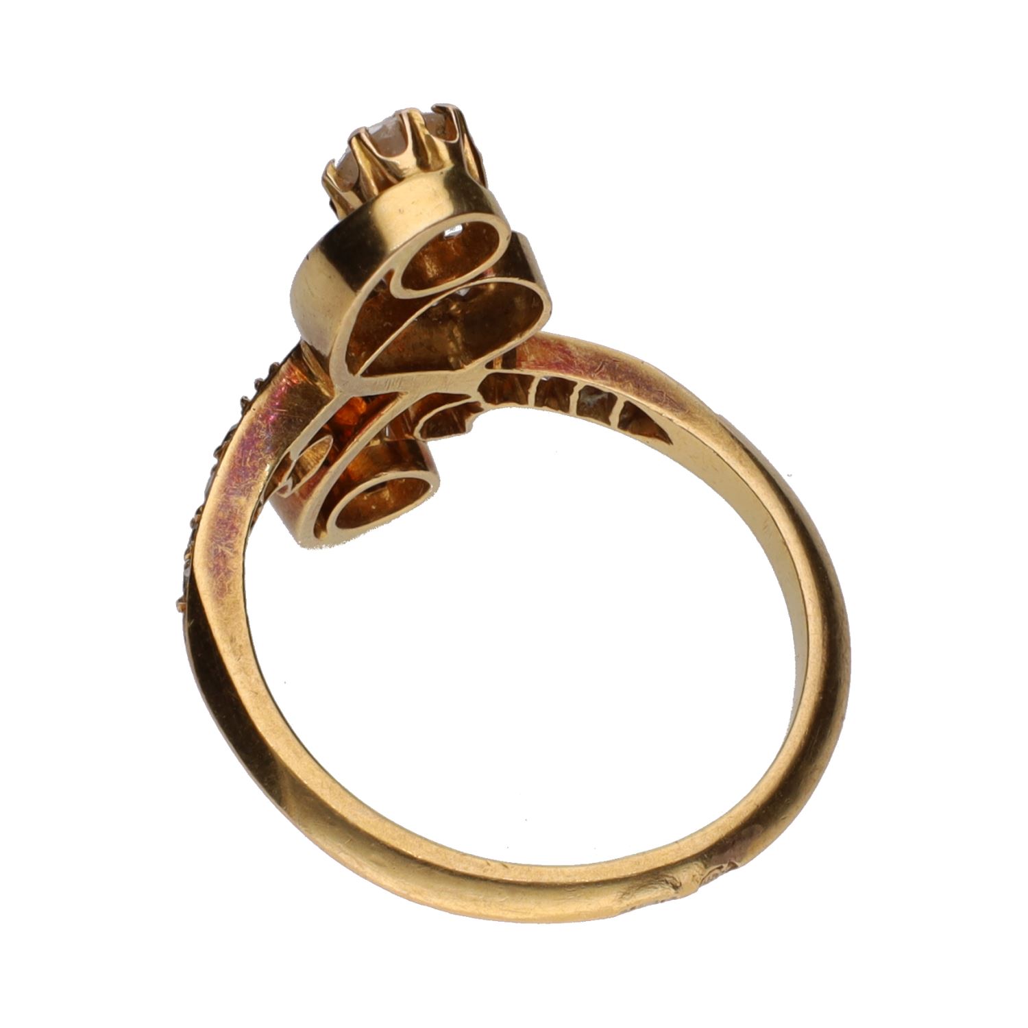 Sortija tu y yo del siglo xix en oro amarillo con diamantes. Talla 15.