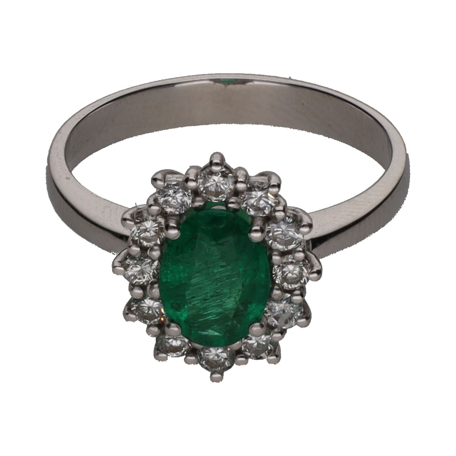 Sortija en oro blanco con esmeralda y brillantes. Talla 15.