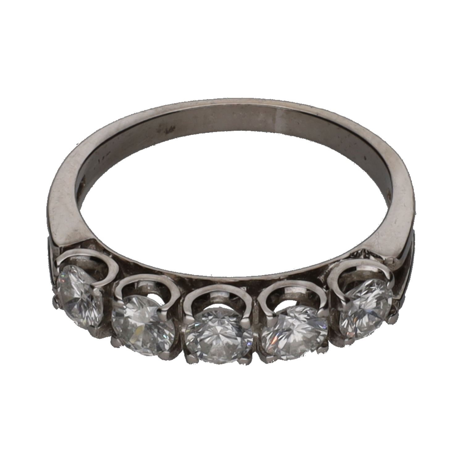 Sortija cinquillo en oro blanco con brillantes. Talla 14.