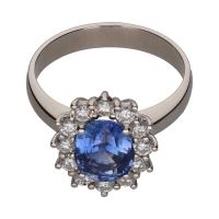 ANILLOS / SORTIJAS<BR>SORTIJA EN ORO BLANCO CON ZAFIRO Y BRI...