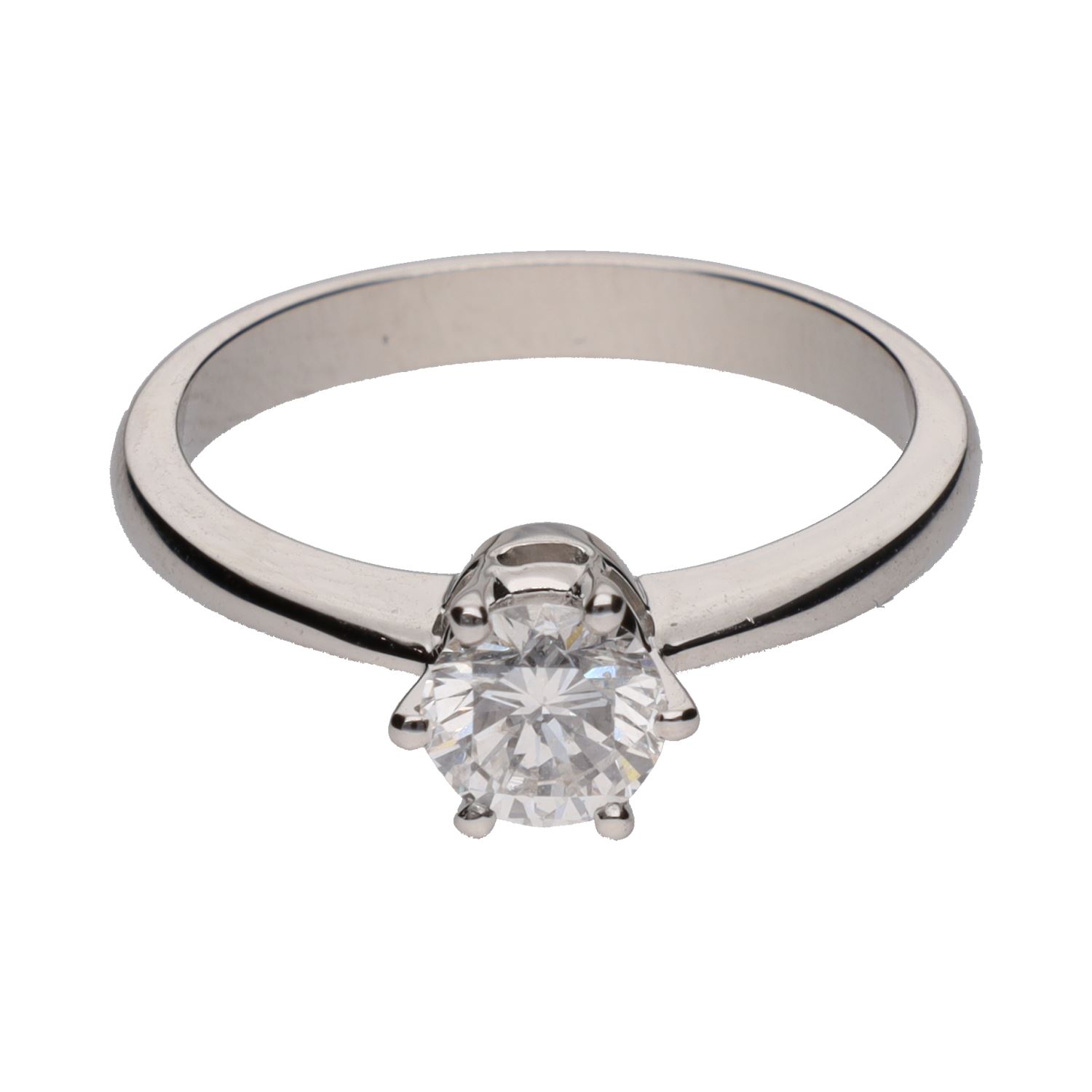 Sortija solitario en oro blanco con un brillante. Talla 14.