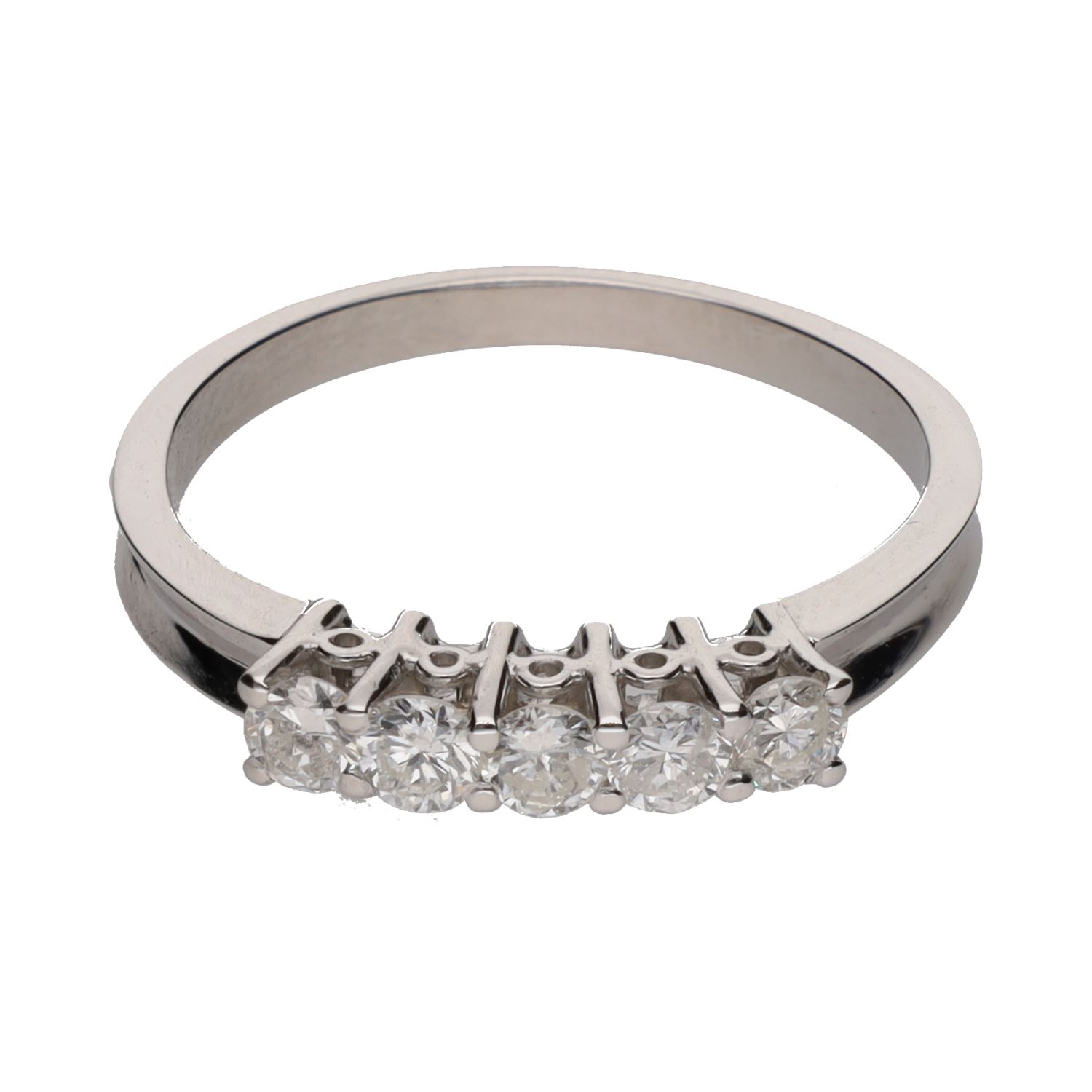 Sortija cinquillo en oro blanco con brillantes. Talla 16.