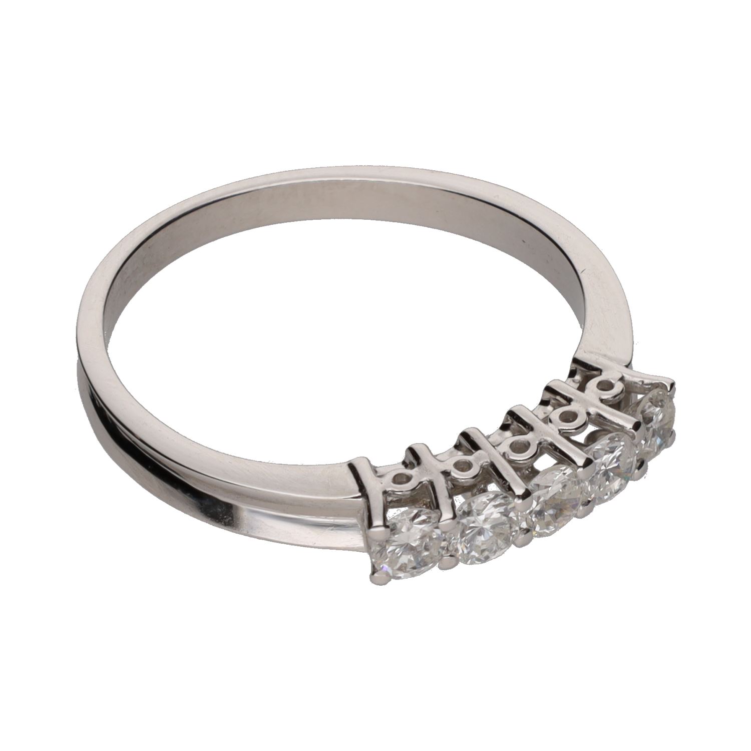 Sortija cinquillo en oro blanco con brillantes. Talla 16.