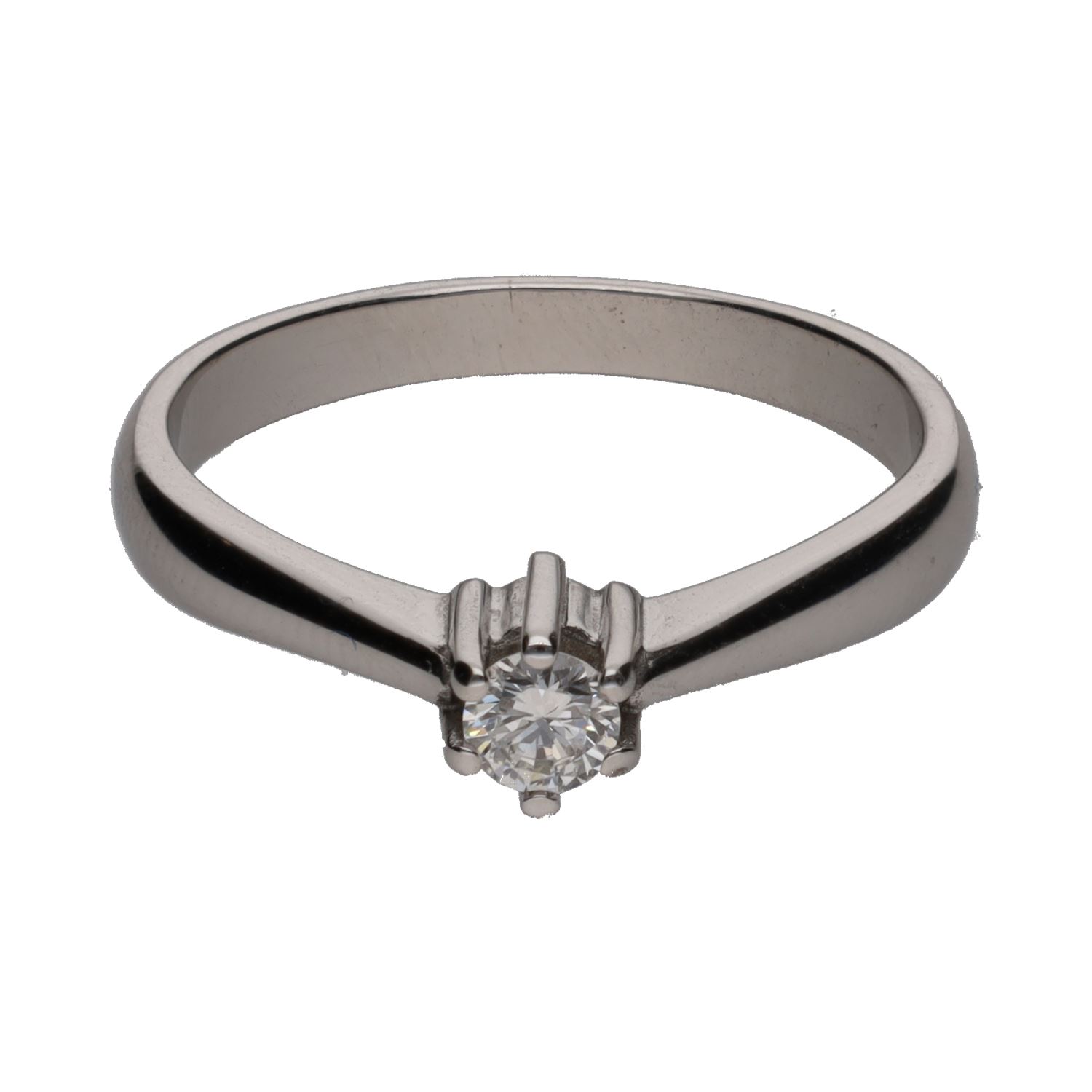 Sortija solitario en oro blanco con un brillante. Talla 18.