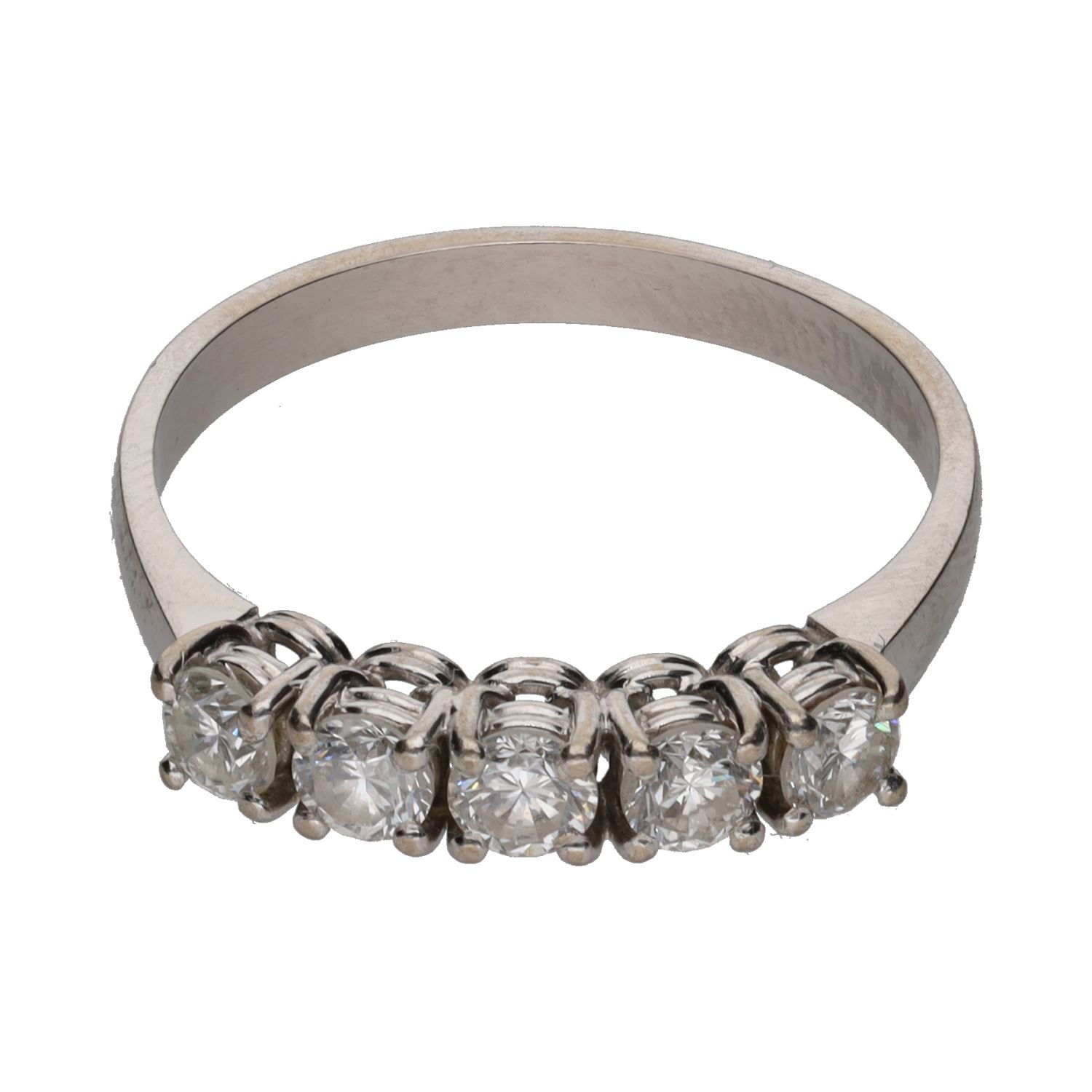 Sortija cinquillo en oro blanco y brillantes. Talla 20.