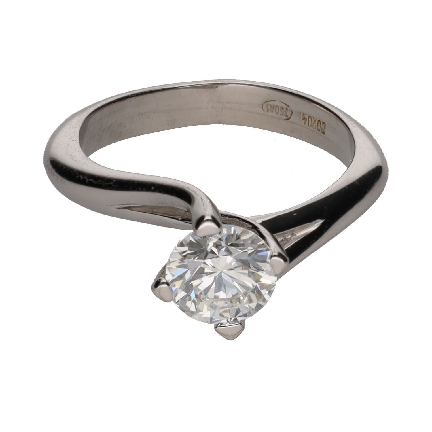 Sortija solitario en oro blanco con un brillante. Talla 13.