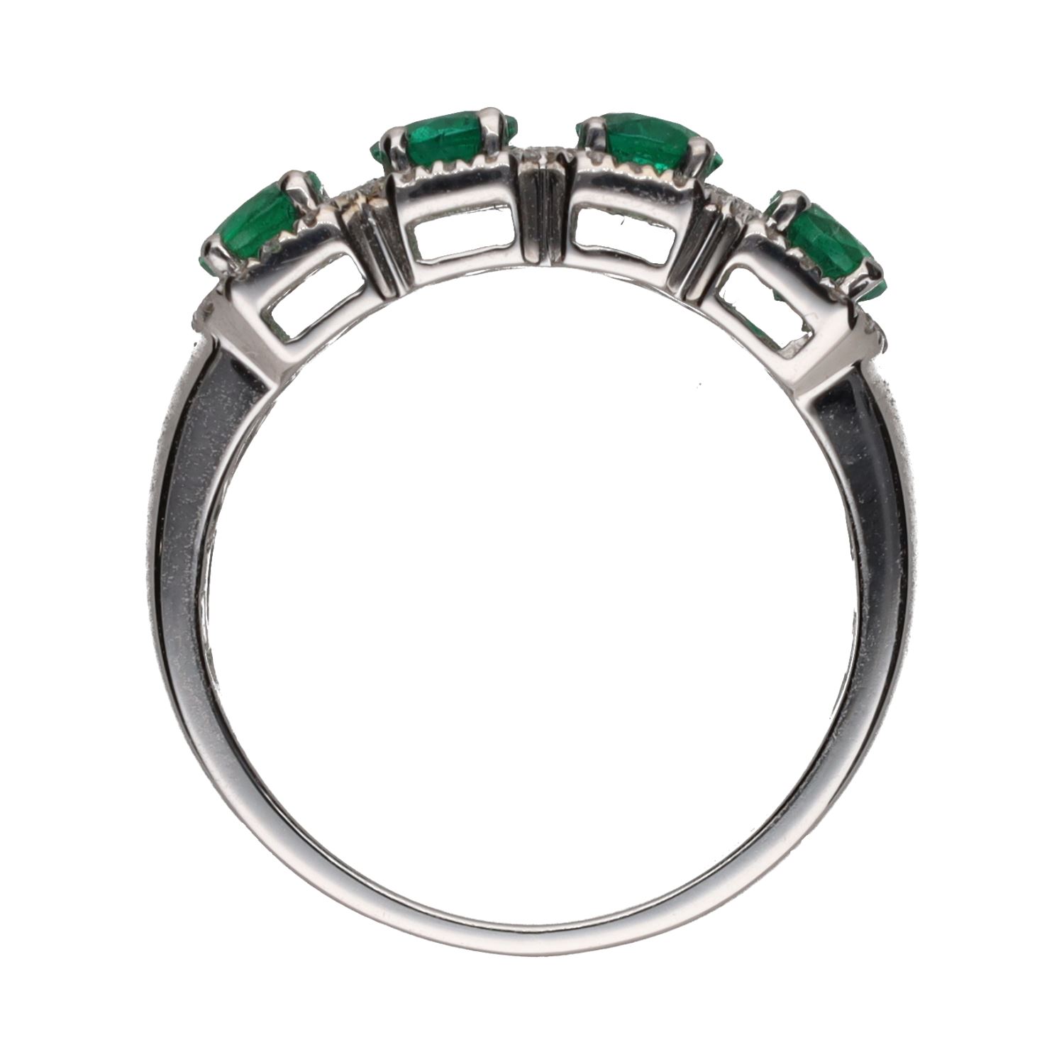 Sortija en oro blanco con esmeraldas y brillantes. Talla 14.