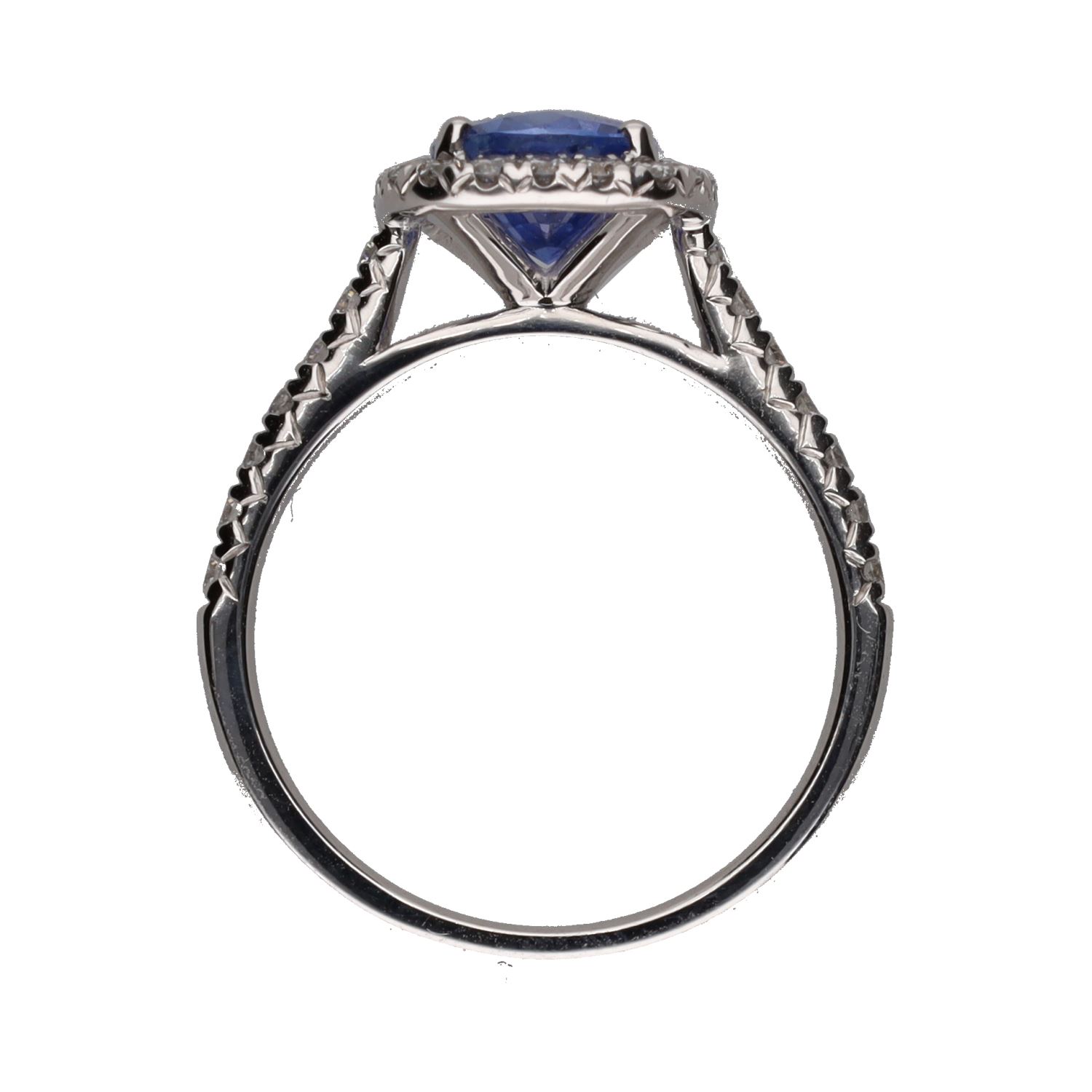 Sortija en oro blanco con un zafiro y brillantes. Talla 14.