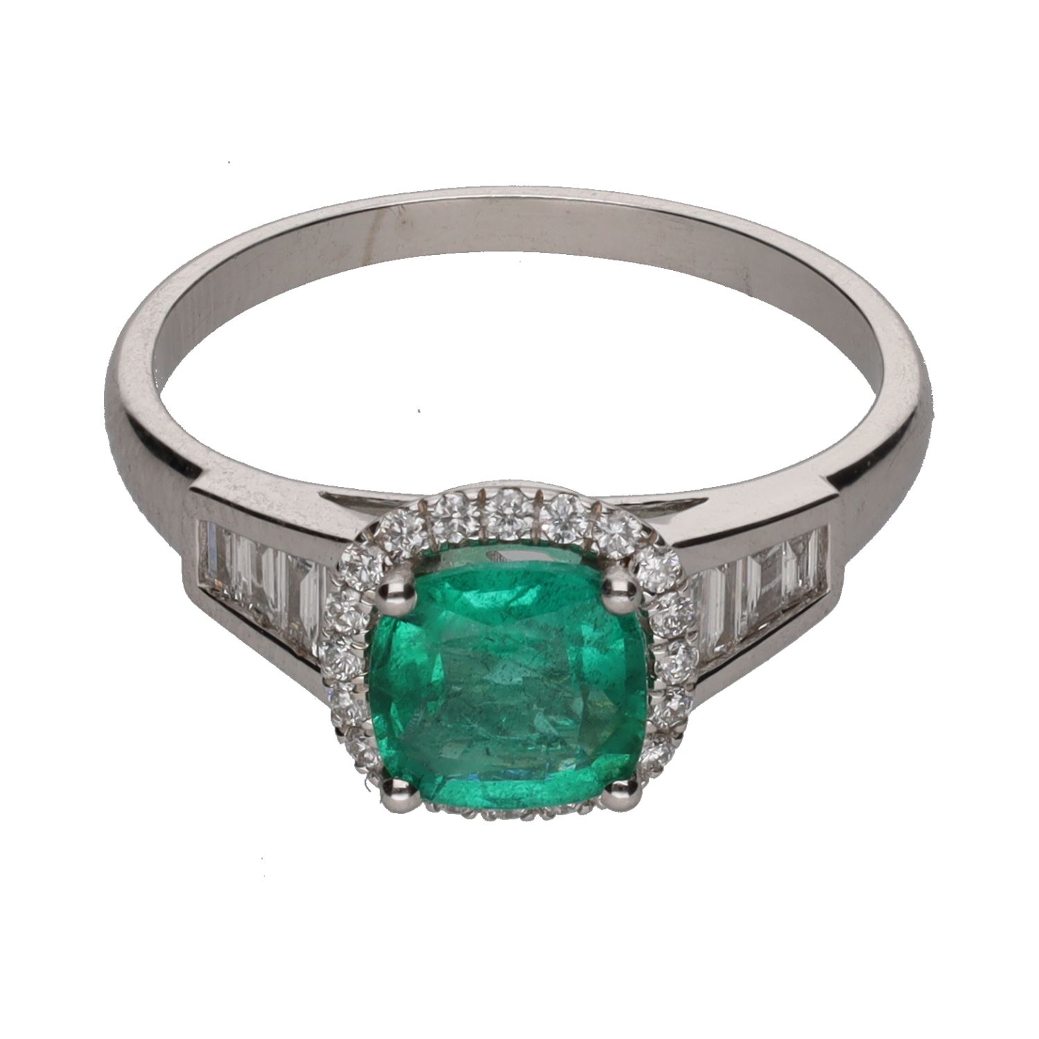 Sortija en oro blanco con esmeralda y brillantes. Talla 14.