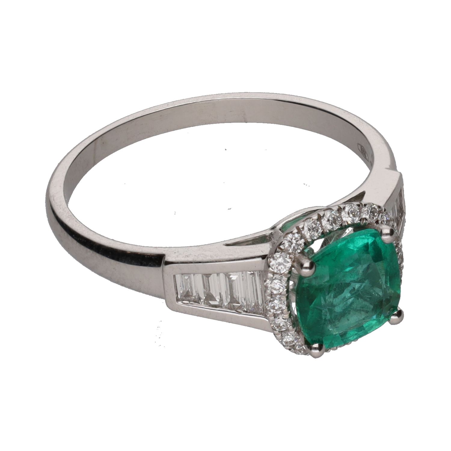 Sortija en oro blanco con esmeralda y brillantes. Talla 14.