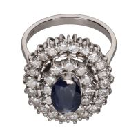 ANILLOS / SORTIJAS<BR>SORTIJA EN ORO BLANCO CON ZAFIRO Y BRI...