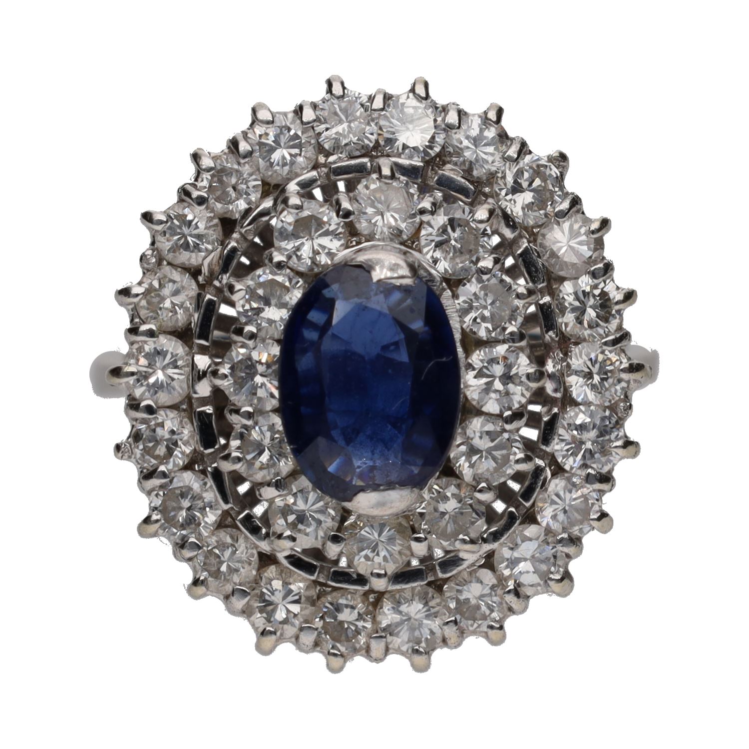 Sortija en oro blanco con zafiro y brillantes. Talla 14.