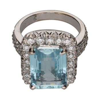 ANILLOS / SORTIJAS<BR>SORTIJA EN ORO BLANCO CON AGUAMARINA Y... · ref.: PRESENTA CERTIFICADO...