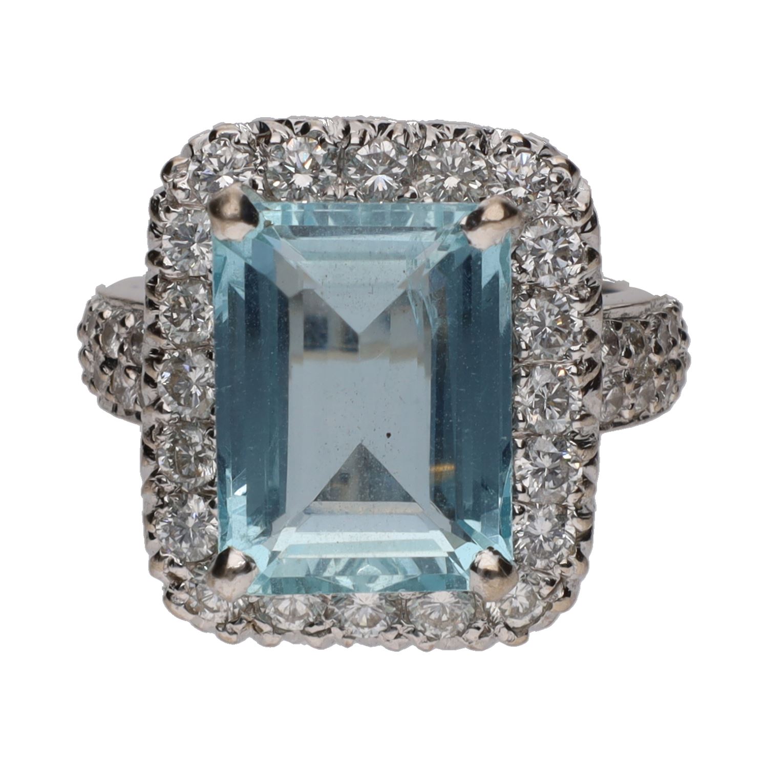 Sortija en oro blanco con aguamarina y brillantes. Talla 9.