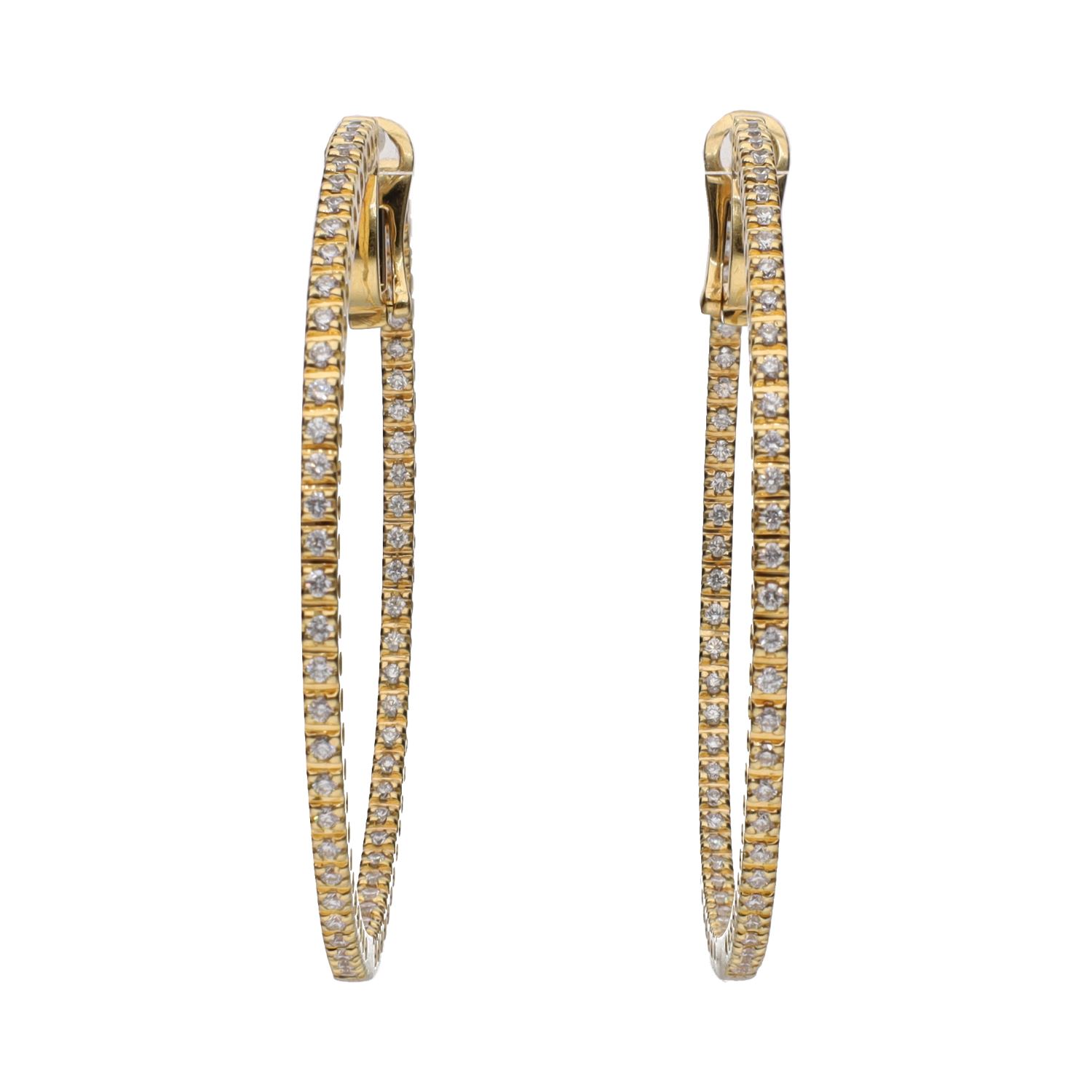 Pendientes argollas en oro amarillo con brillantes.