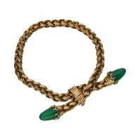 Pulsera trenzada en oro amarillo y crisoprasas.