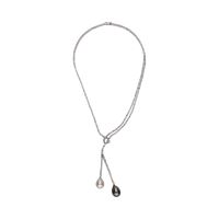 COLLARES<BR>COLLAR EN ORO BLANCO CON PERLAS Y BRIL...