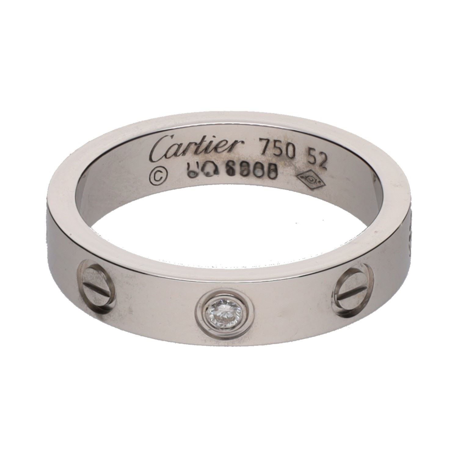 Sortija love de cartier en oro blanco con un brillante. Talla 52.
