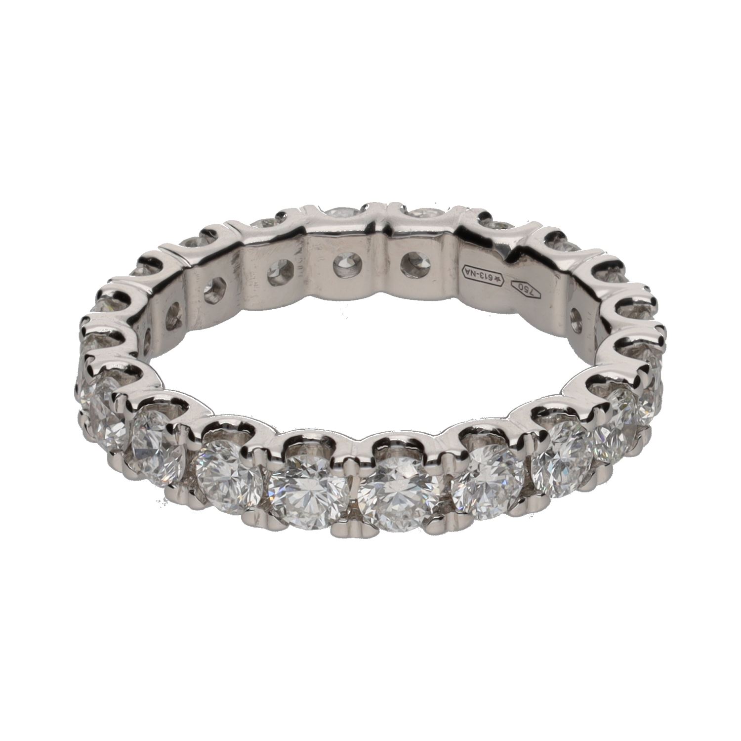 Sortija eternity en oro blanco con brillantes. Talla 14.