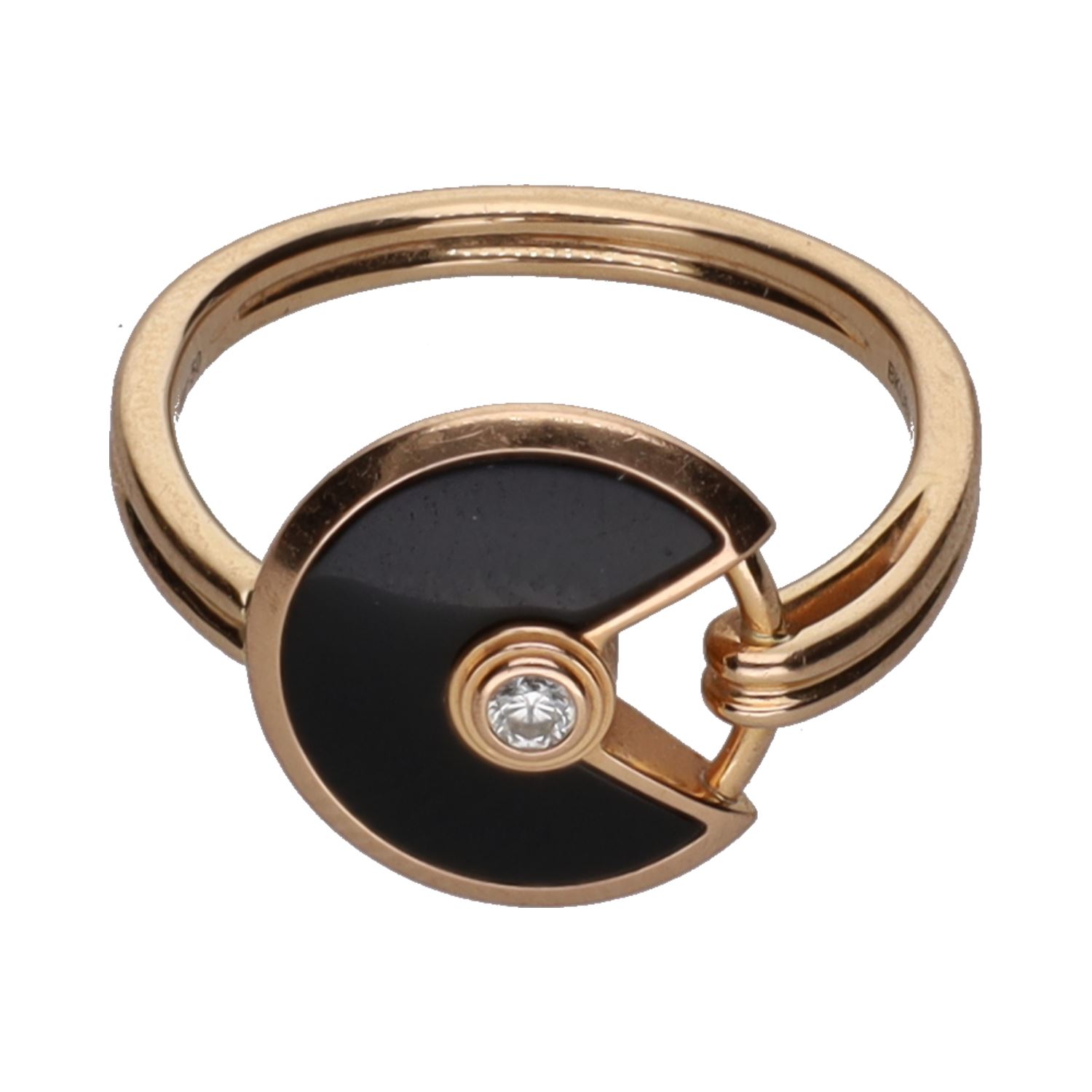 Sortija amulette de cartier en oro rosa con onix y un brillante . Talla 50.