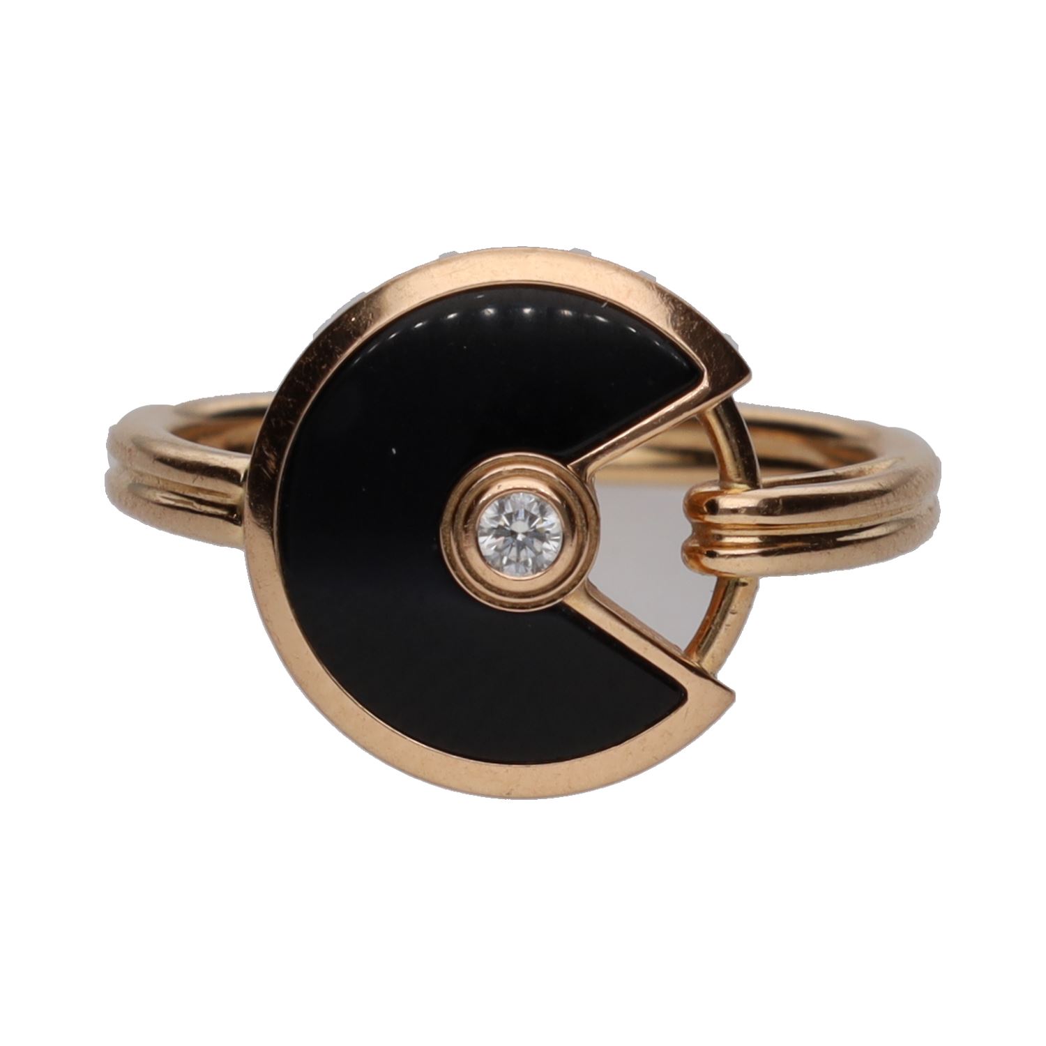 Sortija amulette de cartier en oro rosa con onix y un brillante . Talla 50.