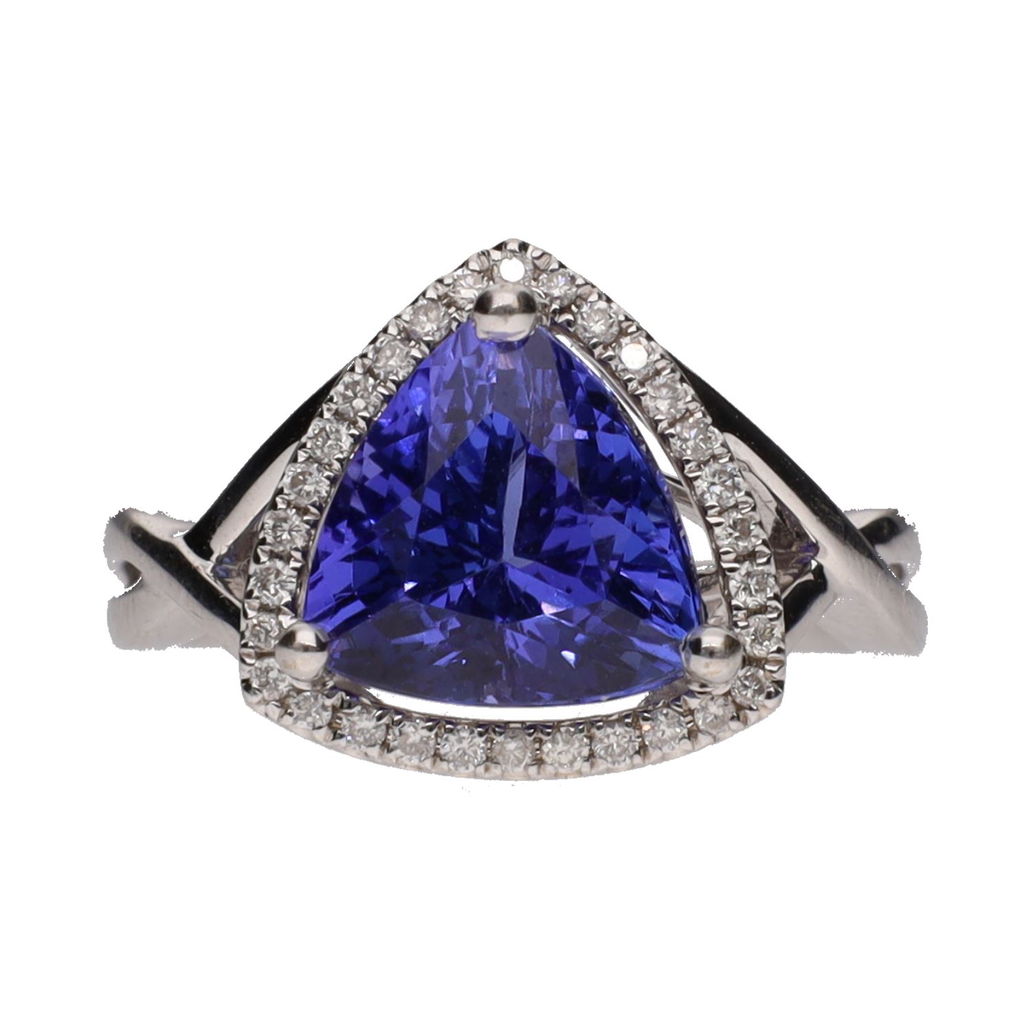 Sortija en oro blanco con amatista y brillantes. Talla 10.