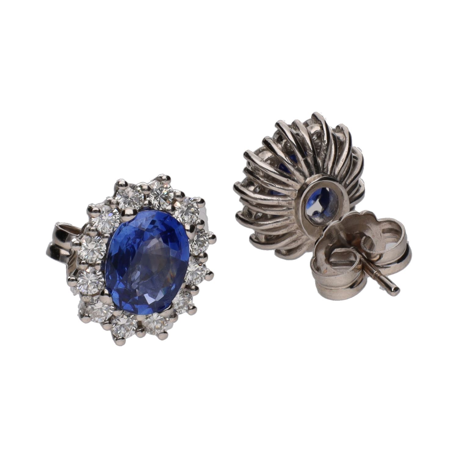 Pendientes en oro blanco con zafiros y brillantes.