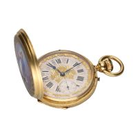 Reloj de bolsillo saboneta en oro amarillo y esmalte.   