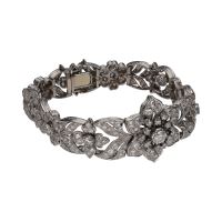 PULSERAS<BR>PULSERA ANTIGUA EN ORO BLANCO CON BRIL...