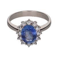 ANILLOS / SORTIJAS<BR>SORTIJA EN ORO BLANCO CON ZAFIRO Y ORL...