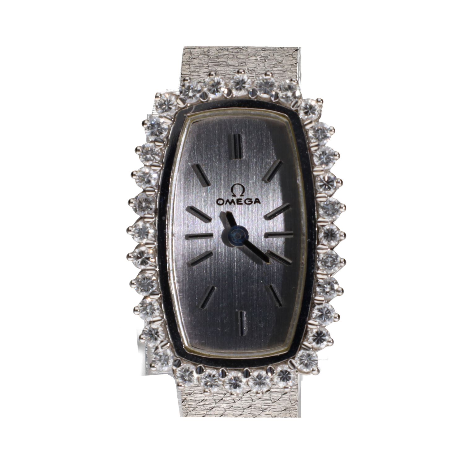 Clasico señora oro blanco brillantes cuerda manual.  