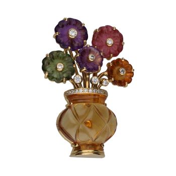 BROCHES / ALFILERES<BR>BROCHE FORMA DE JARRON CON FLORES EN O... · ref.: (AOI)