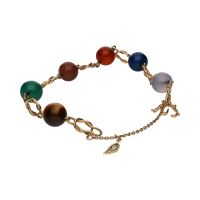 Pulsera en oro amarillo con bolas de piedras de colores.