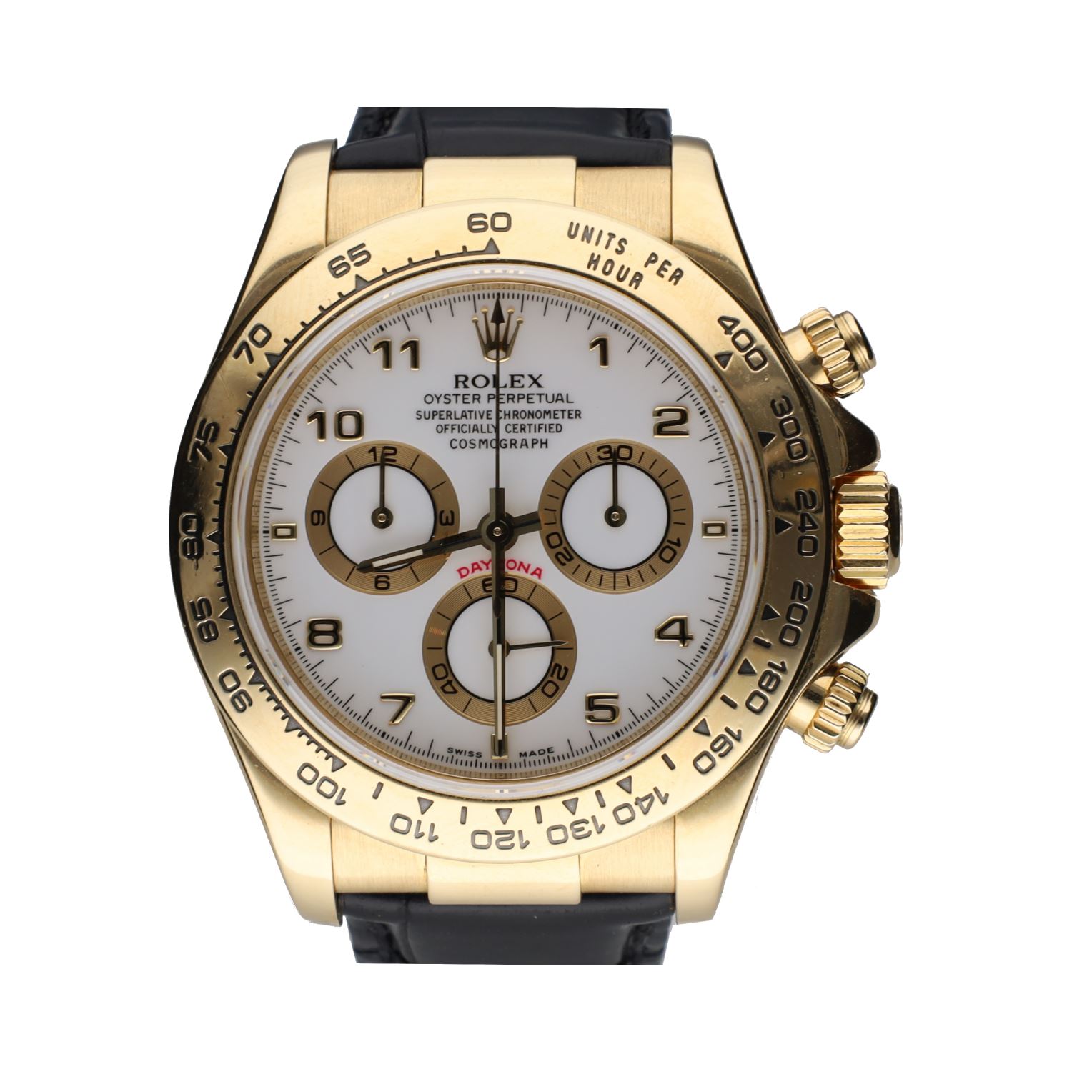 Daytona oro amarillo cuero esfera azul.   