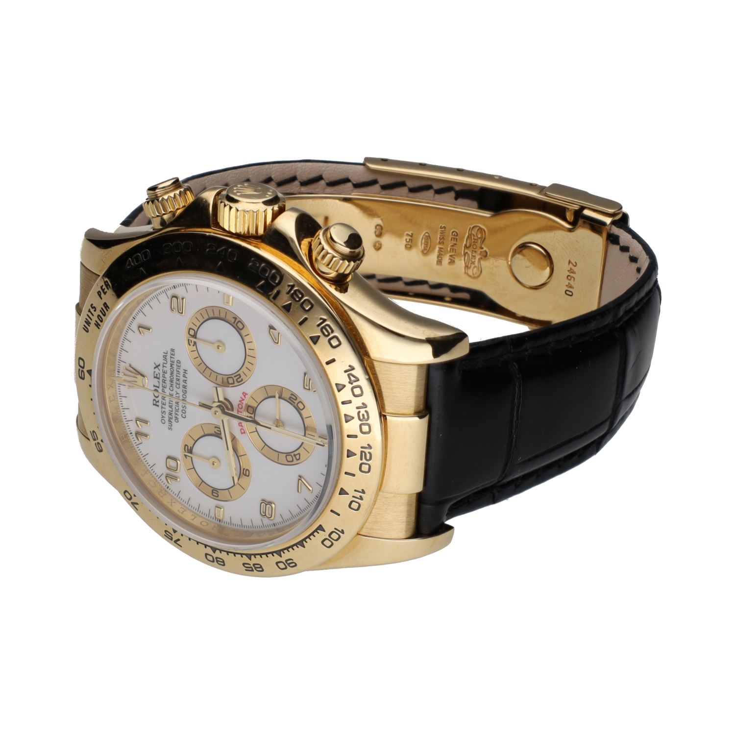 Daytona oro amarillo cuero esfera azul.   